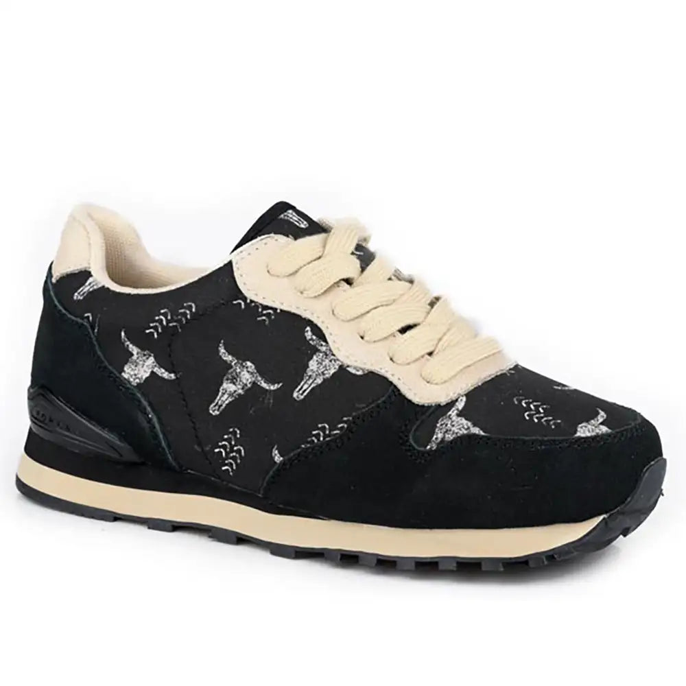 Roper Giddyup Longhorn Women’s Black Suede Leather Lace Up Sneaker