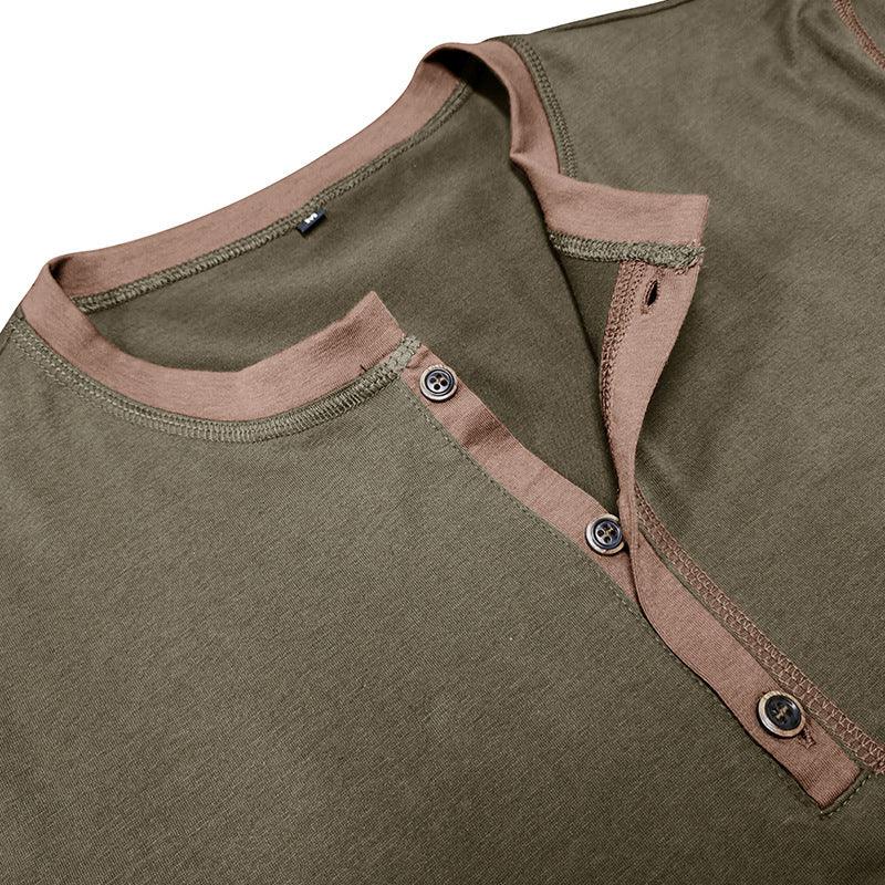 Men’s Short Sleeve Polo Shirt Summer Button V Neck Top