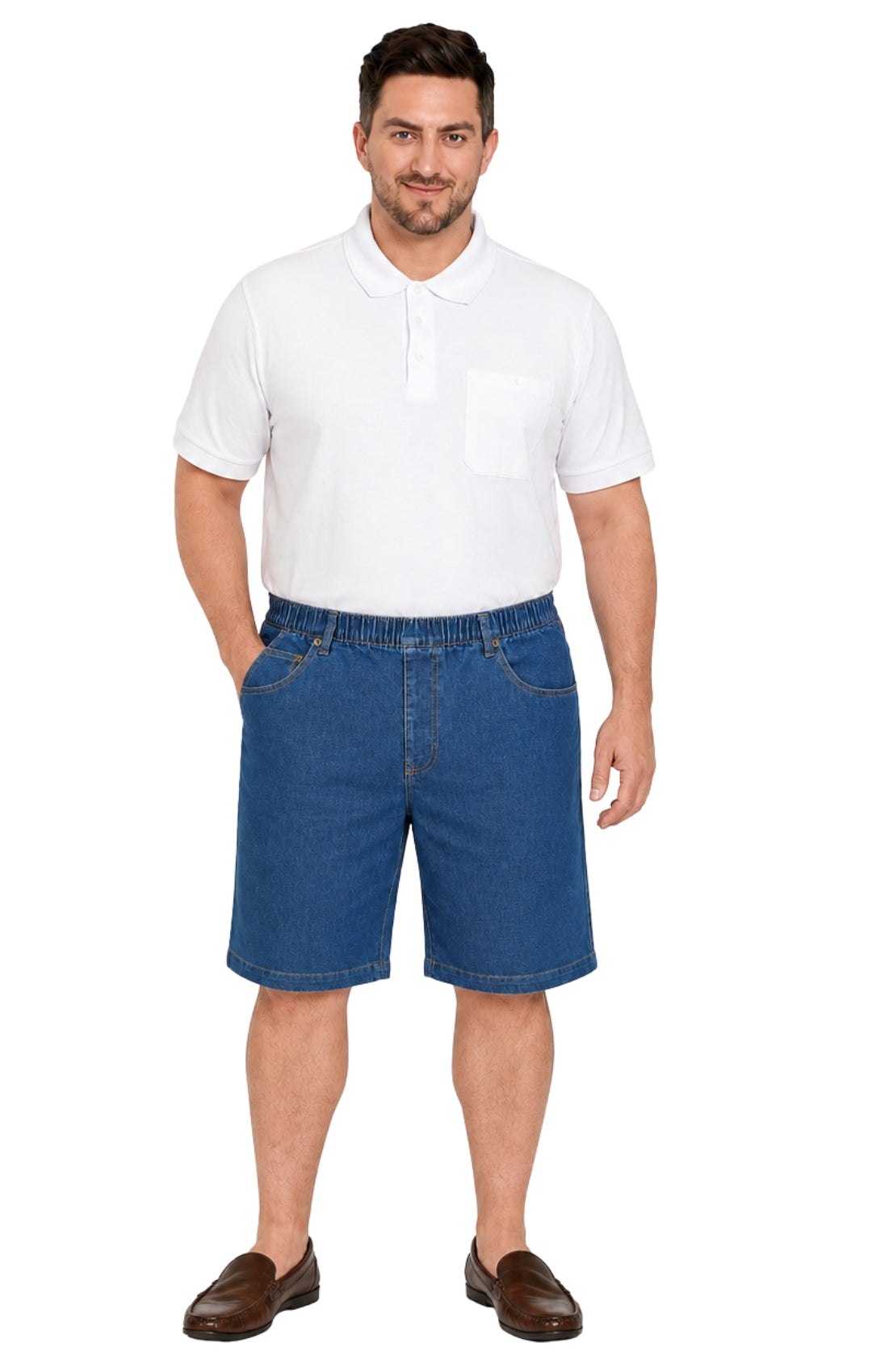 Men’s Pull On Stretch Denim Twill Shorts Elastic Waist