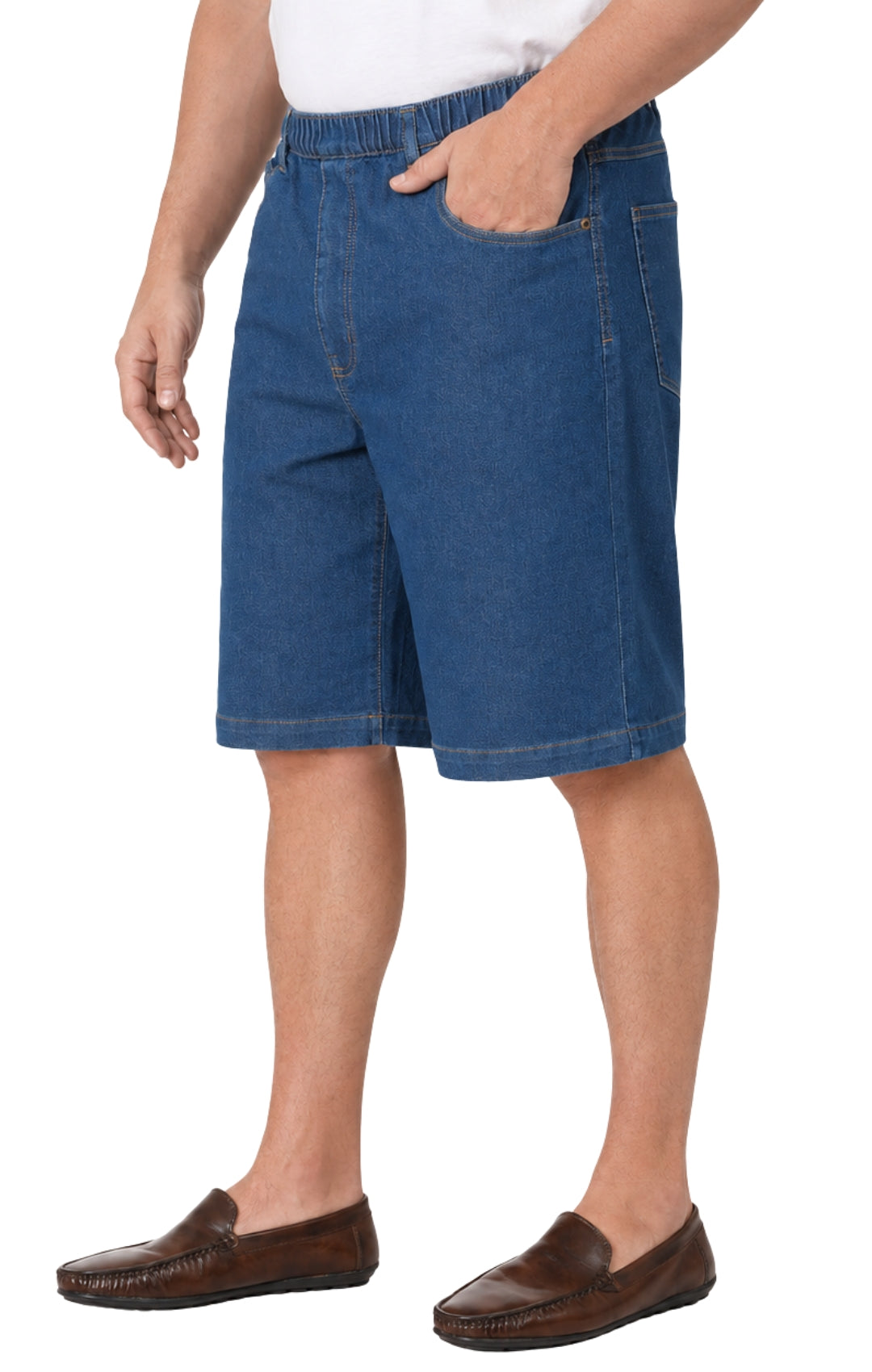 Men’s Pull On Stretch Denim Twill Shorts Elastic Waist