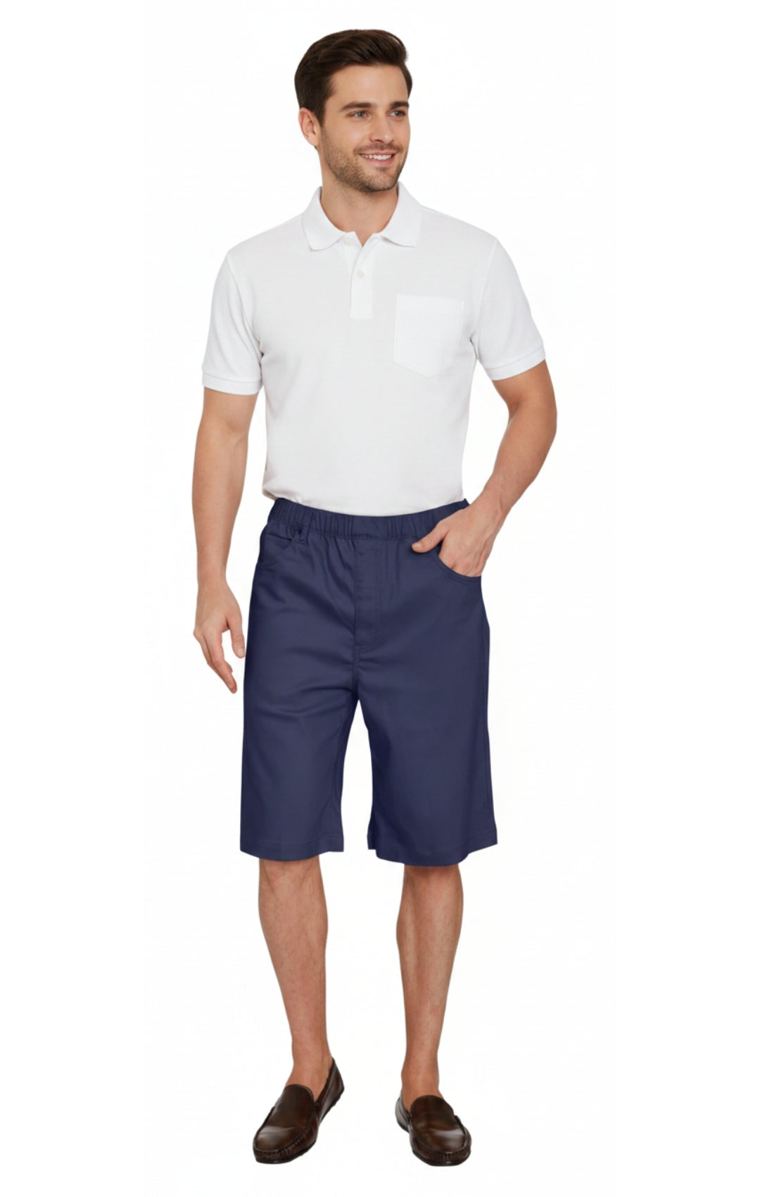 Men’s Pull On Stretch Denim Twill Shorts Elastic Waist