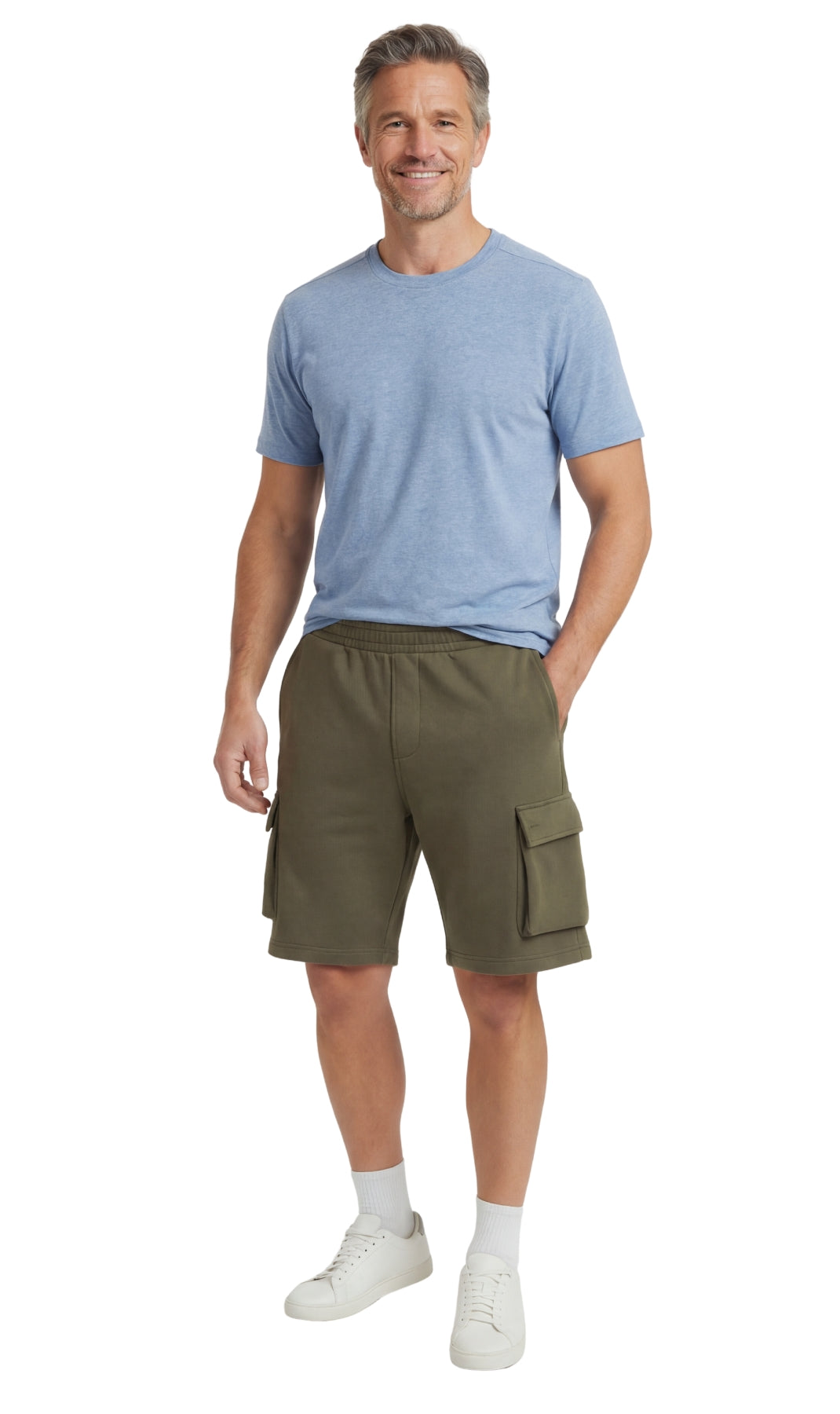 Men’s Fleece Cargo Shorts Elastic Waist Multi Pocket Sweatshorts