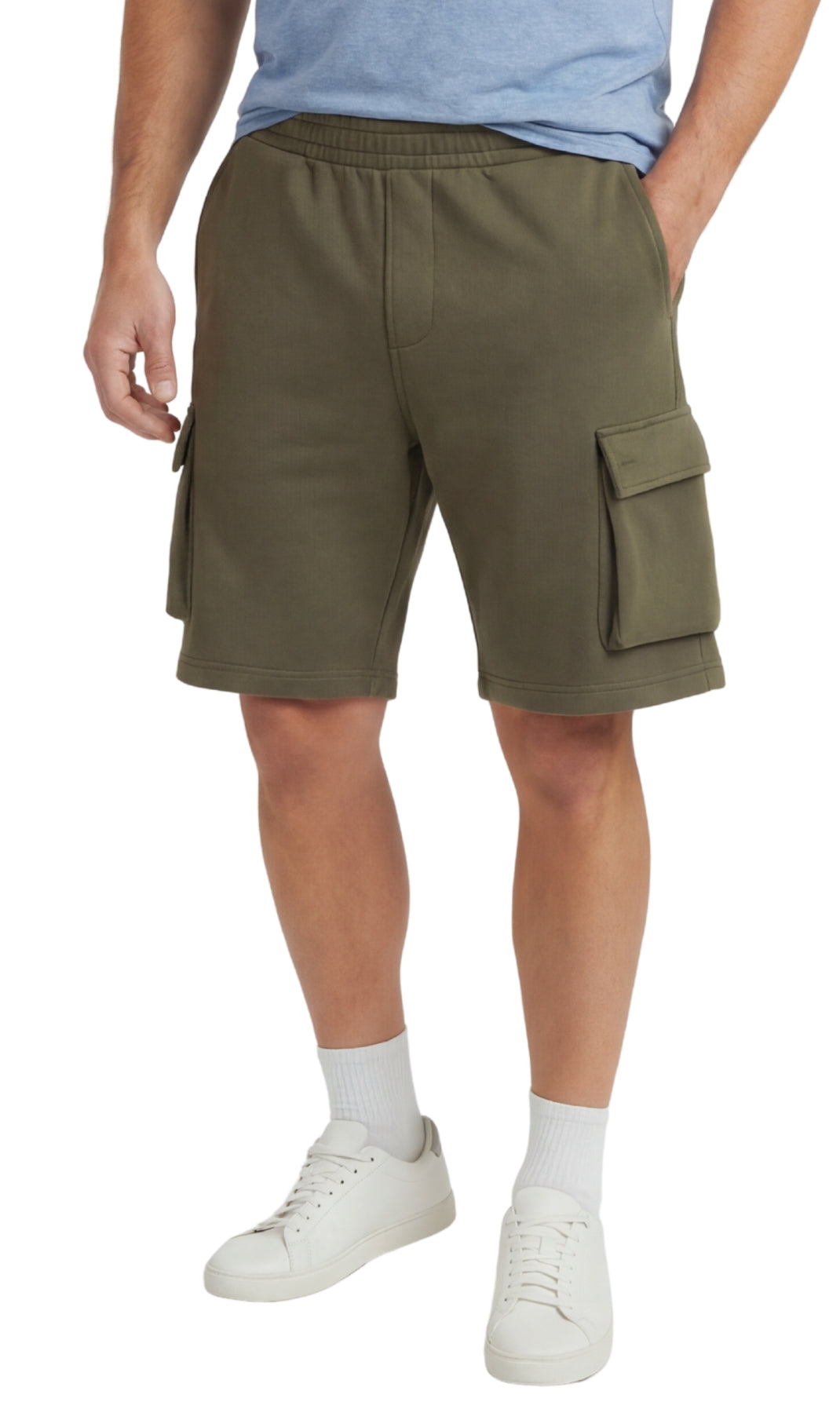 Men’s Fleece Cargo Shorts Elastic Waist Multi Pocket Sweatshorts
