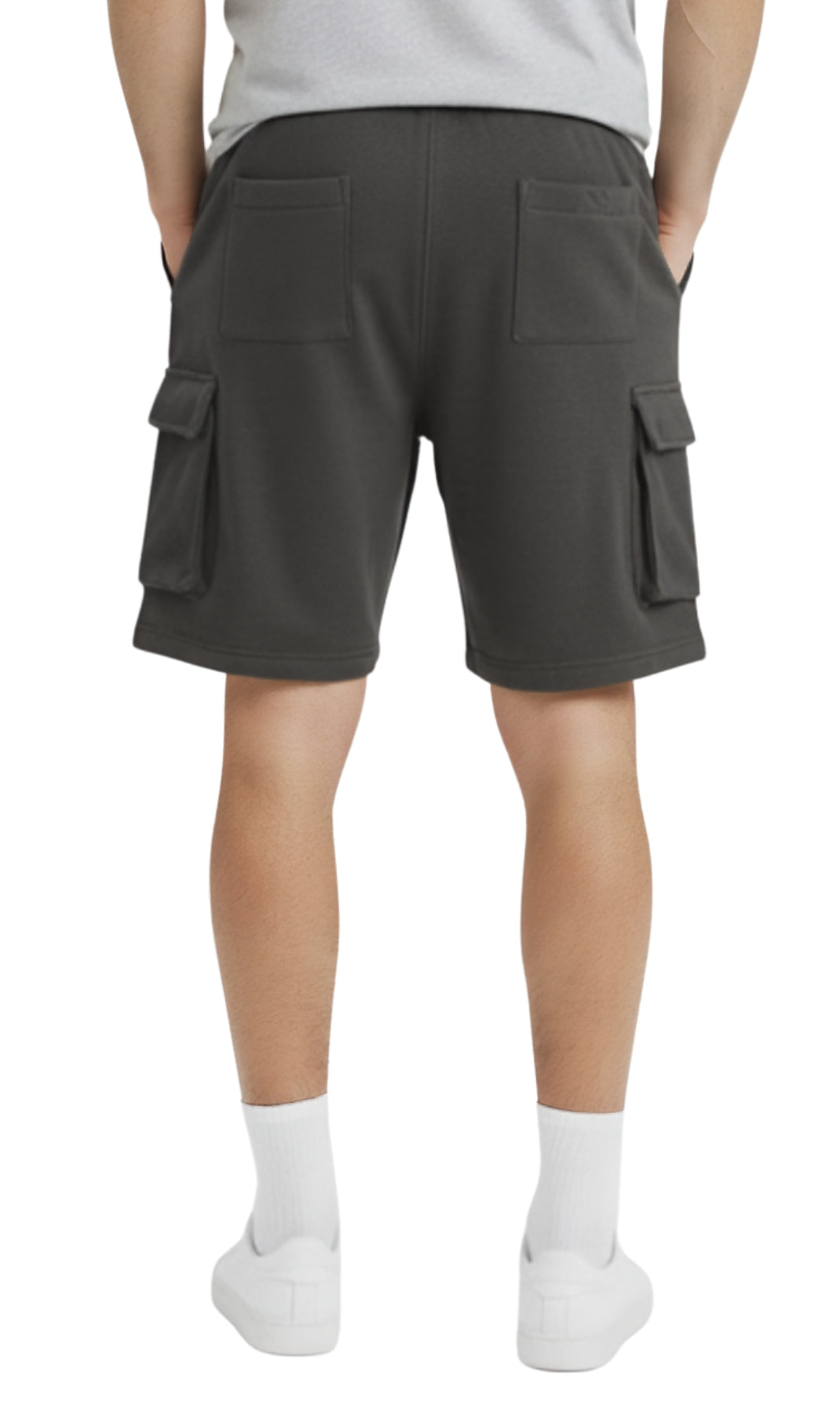 Men’s Fleece Cargo Shorts Elastic Waist Multi Pocket Sweatshorts
