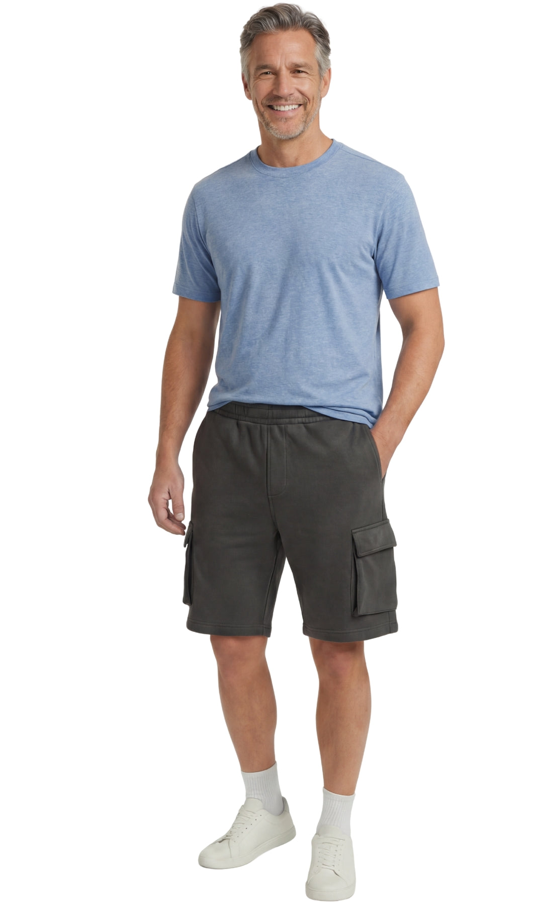 Men’s Fleece Cargo Shorts Elastic Waist Multi Pocket Sweatshorts