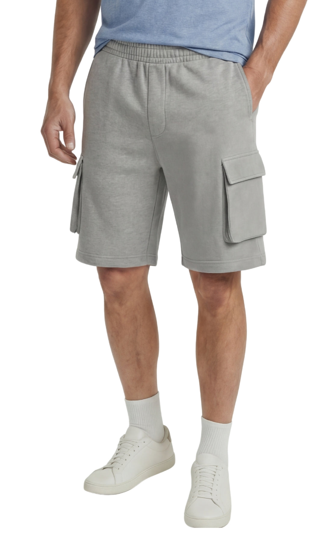 Men’s Fleece Cargo Shorts Elastic Waist Multi Pocket Sweatshorts