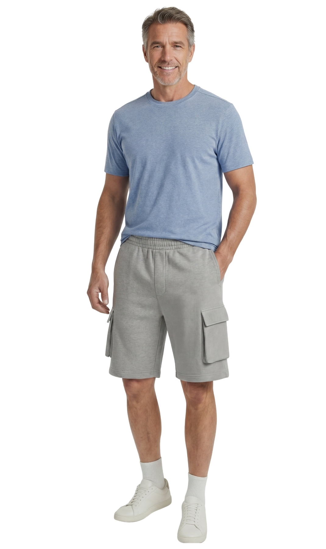 Men’s Fleece Cargo Shorts Elastic Waist Multi Pocket Sweatshorts