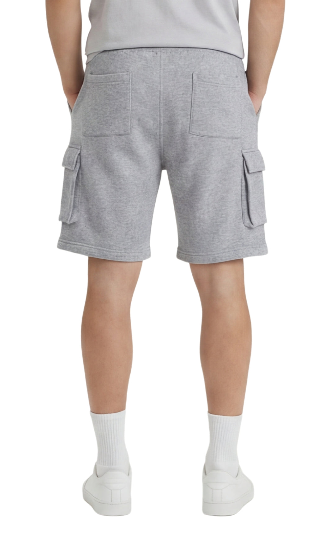 Men’s Fleece Cargo Shorts Elastic Waist Multi Pocket Sweatshorts
