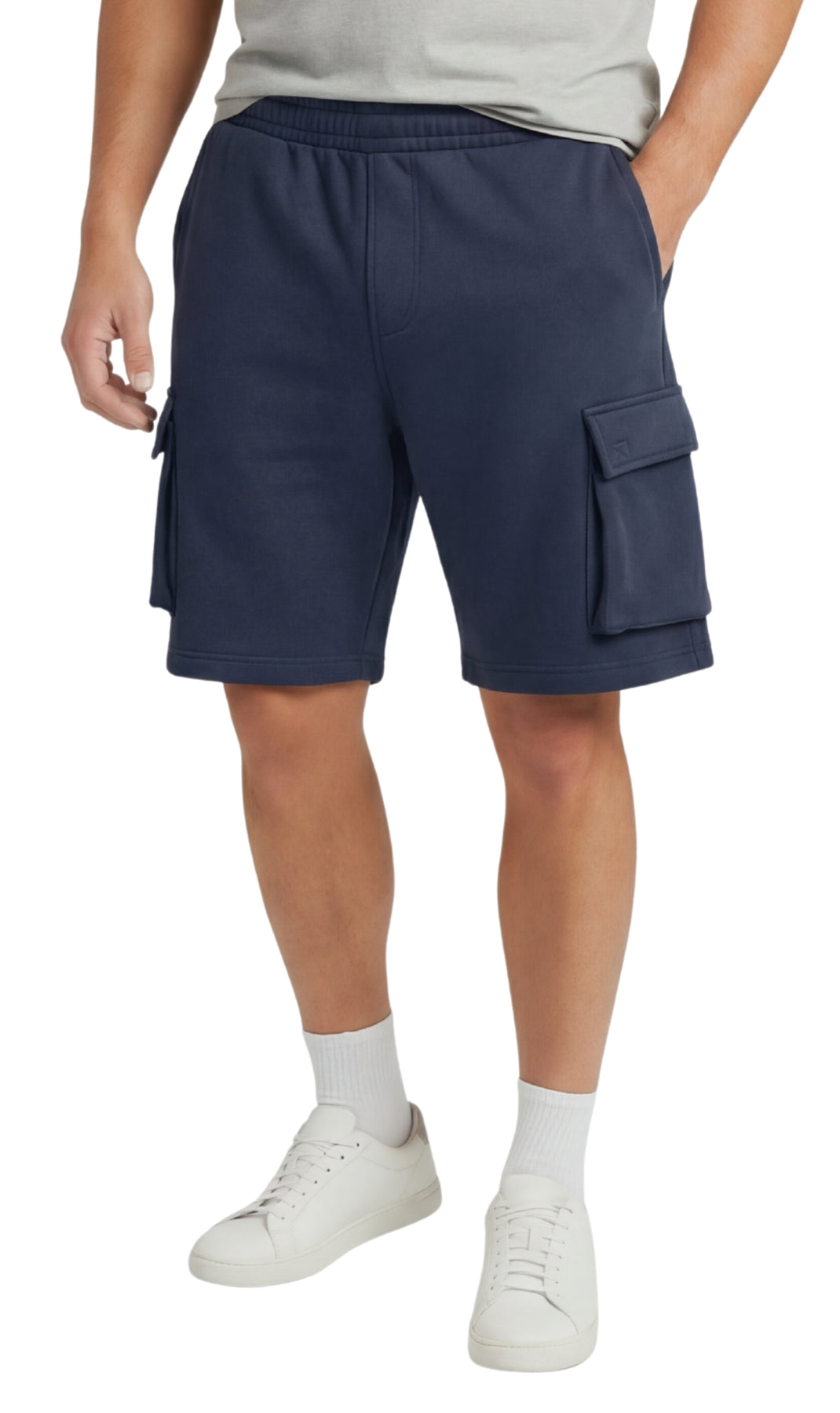 Men’s Fleece Cargo Shorts Elastic Waist Multi Pocket Sweatshorts