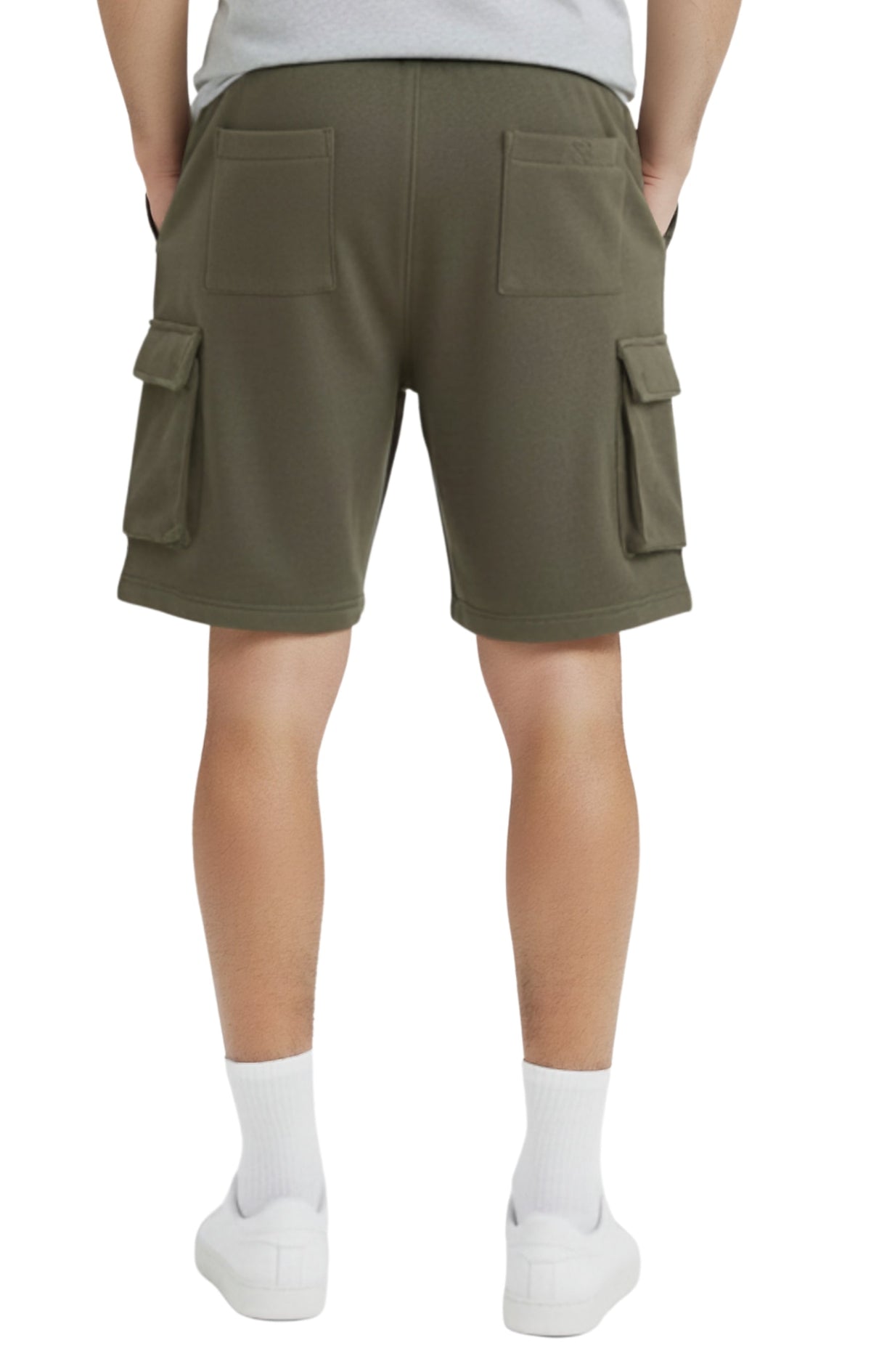 Men’s Fleece Cargo Shorts Elastic Waist Multi Pocket Sweatshorts