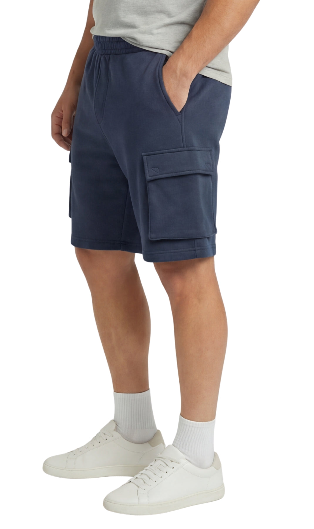 Men’s Fleece Cargo Shorts Elastic Waist Multi Pocket Sweatshorts