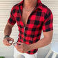 Men’s Plaid Zipper Short Sleeve Summer Casual Shirt