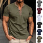 Men’s Short Sleeve Polo Shirt Summer Button V Neck Top