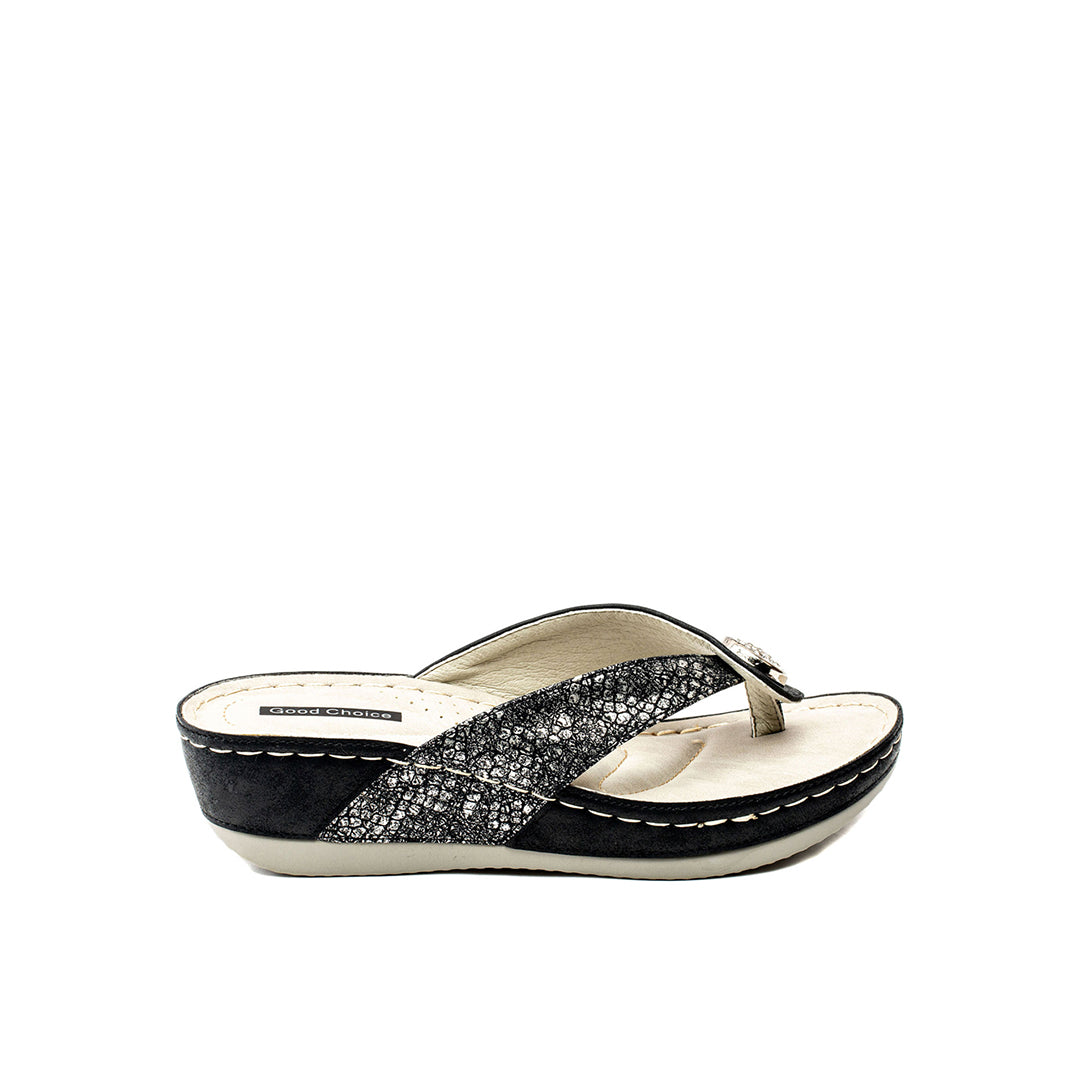 Women’s Dafni Black Wedge Sandals Stylish Comfortable Summer Footwear