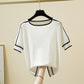 Women’s Thin Knitted Striped Short Sleeve Summer Fashion T-Shirt