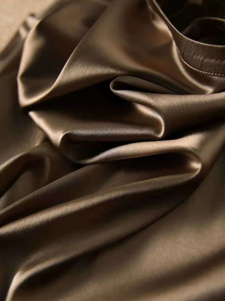 Women’s Silk Thin Short Sleeve Loose Brown Summer Top