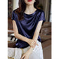 Women’s Silk Thin Short Sleeve Loose Brown Summer Top