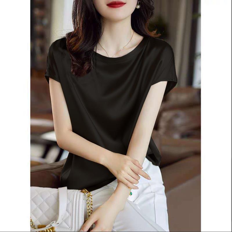 Women’s Silk Thin Short Sleeve Loose Brown Summer Top