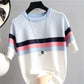Women’s Thin Knitted Striped Short Sleeve Summer Fashion T-Shirt