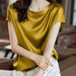 Women’s Silk Thin Short Sleeve Loose Brown Summer Top