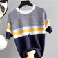 Women’s Thin Knitted Striped Short Sleeve Summer Fashion T-Shirt