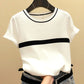 Women’s Thin Knitted Striped Short Sleeve Summer Fashion T-Shirt