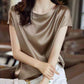 Women’s Silk Thin Short Sleeve Loose Brown Summer Top