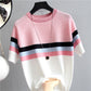Women’s Thin Knitted Striped Short Sleeve Summer Fashion T-Shirt