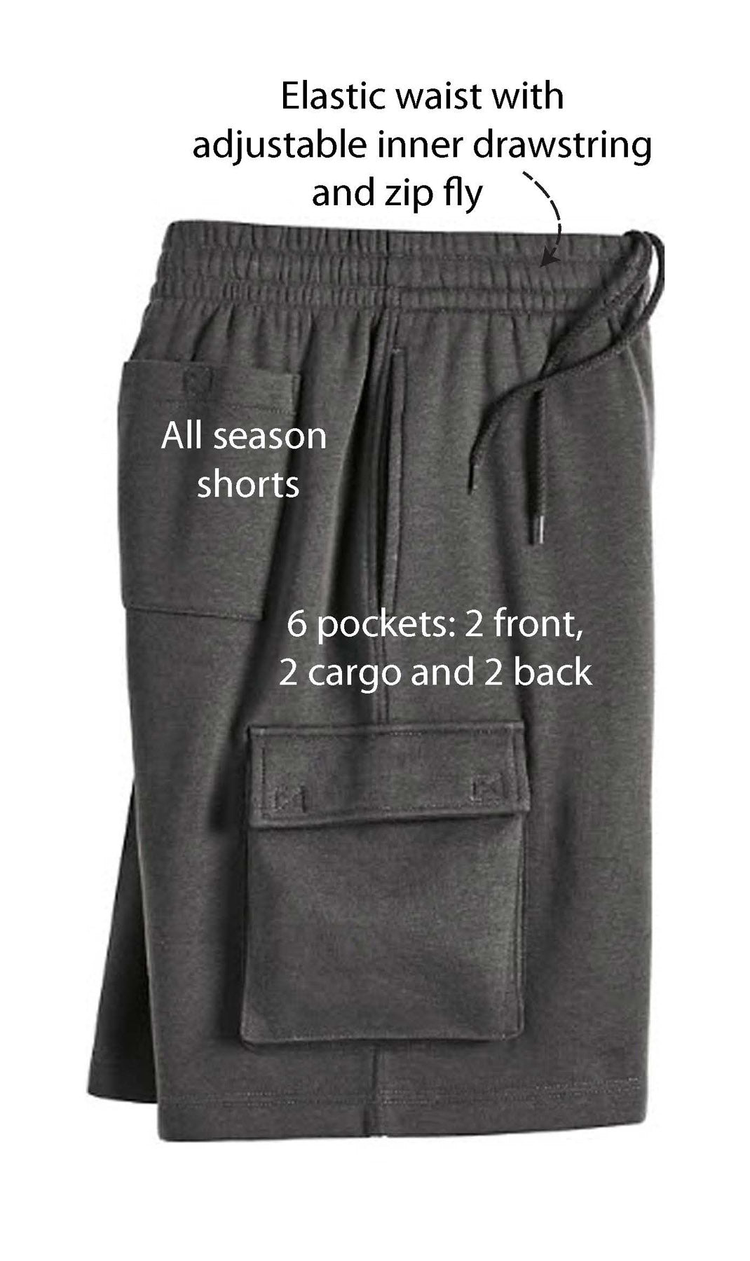 Men’s Fleece Cargo Shorts Elastic Waist Multi Pocket Sweatshorts