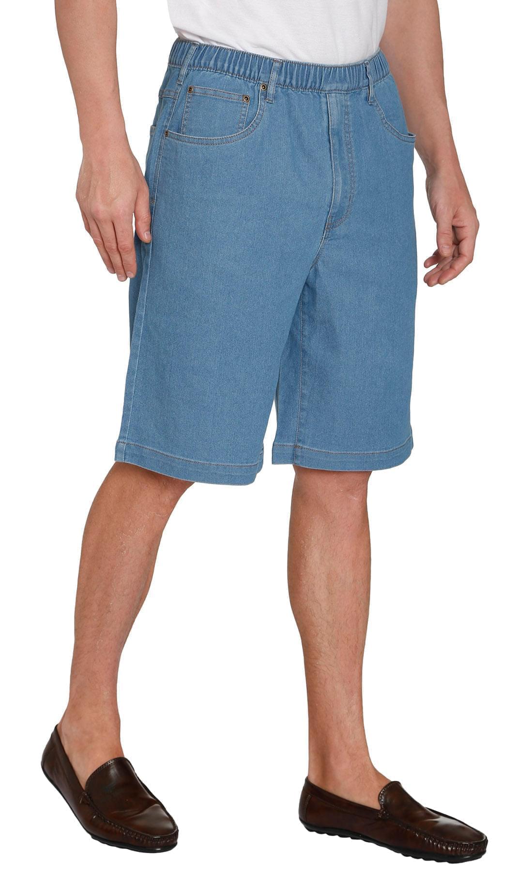 Men’s Pull On Stretch Denim Twill Shorts Elastic Waist