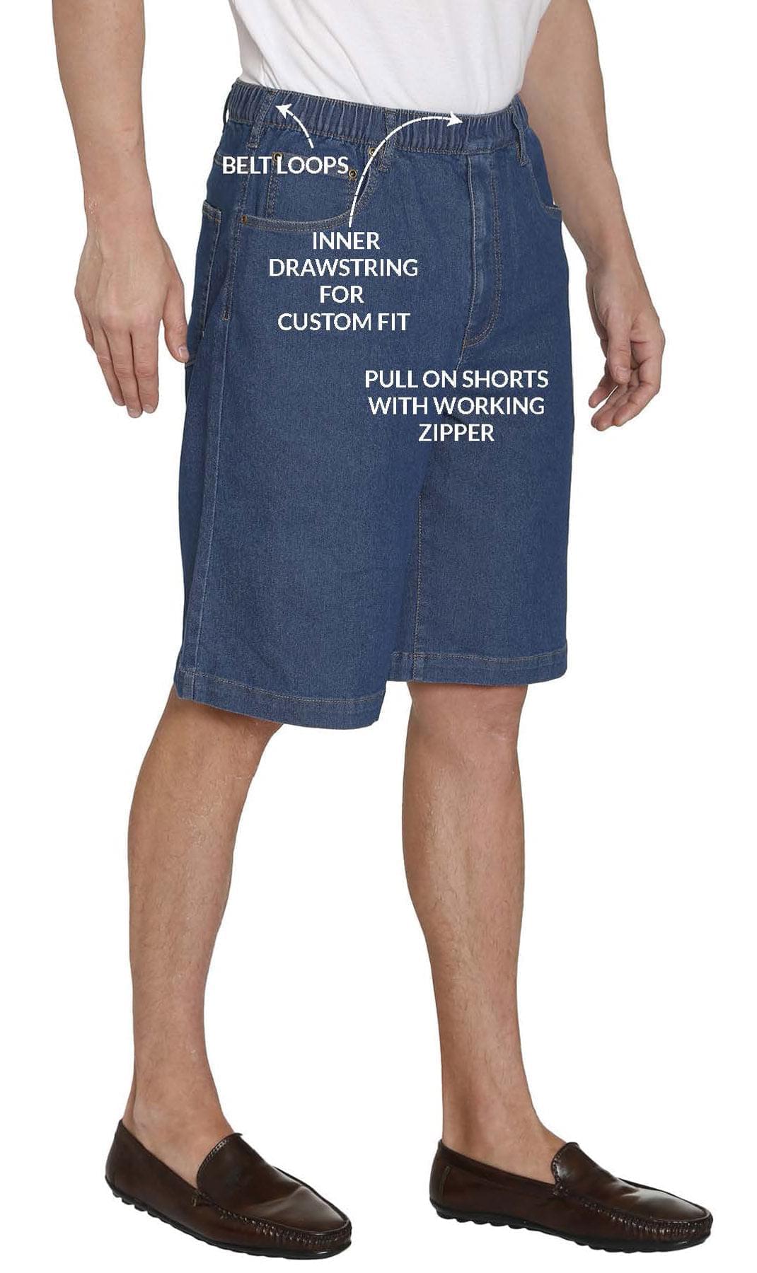 Men’s Pull On Stretch Denim Twill Shorts Elastic Waist