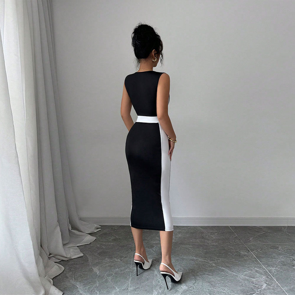 Women’s Summer Square Neck Maxi Dress Contrast Color Strappy