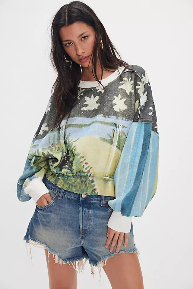 Women’s Printed Loose Hoodie Casual Autumn Winter Pullover Top
