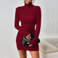 Women’s Wine Red High Neck Short Dress Autumn Winter