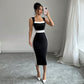 Women’s Summer Square Neck Maxi Dress Contrast Color Strappy