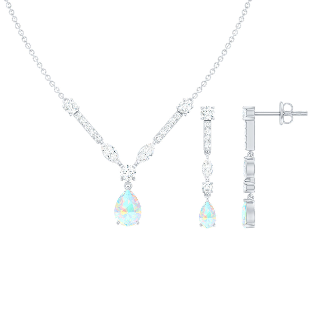 Natural Ethiopian Opal and Moissanite Teardrop Jewelry Set