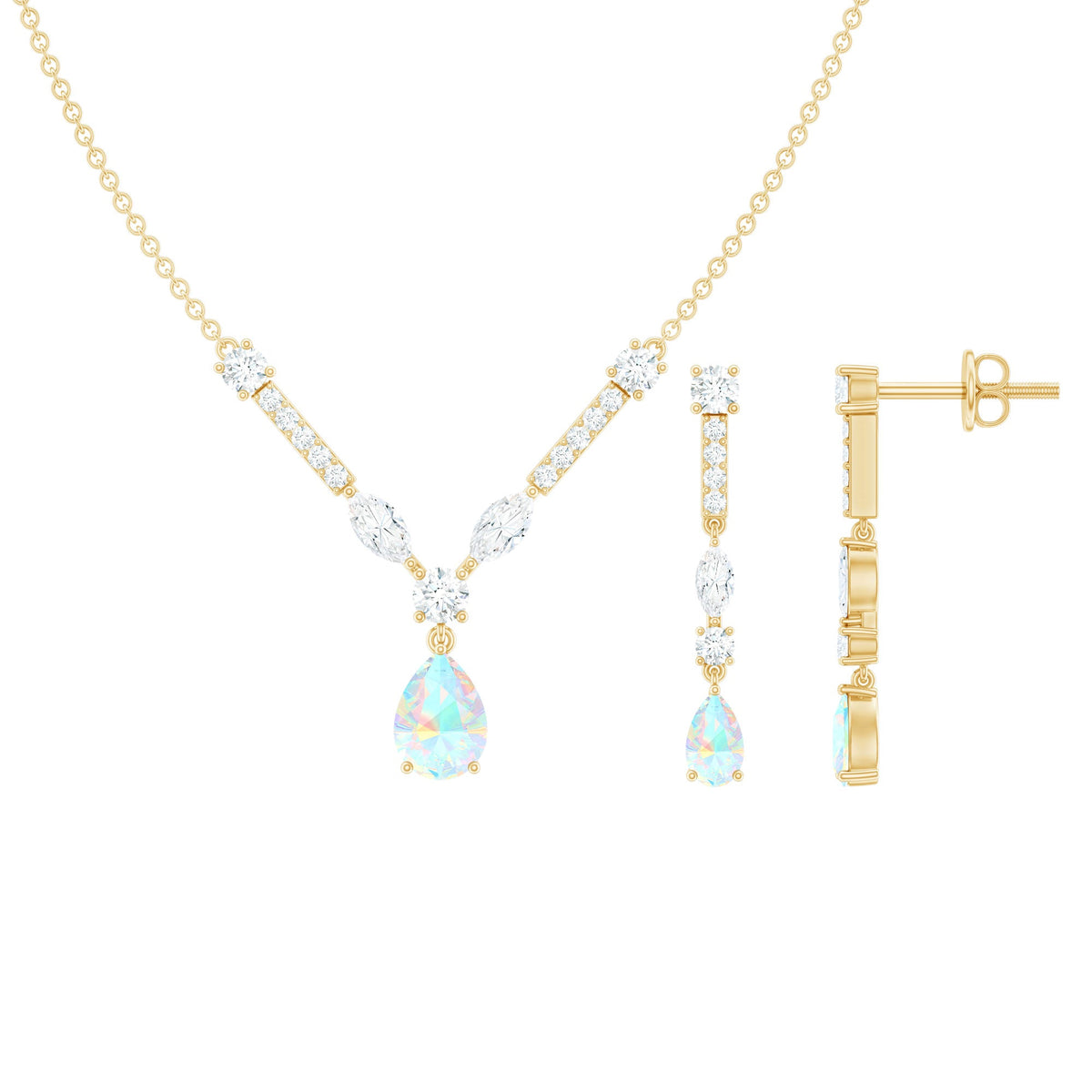 Natural Ethiopian Opal and Moissanite Teardrop Jewelry Set
