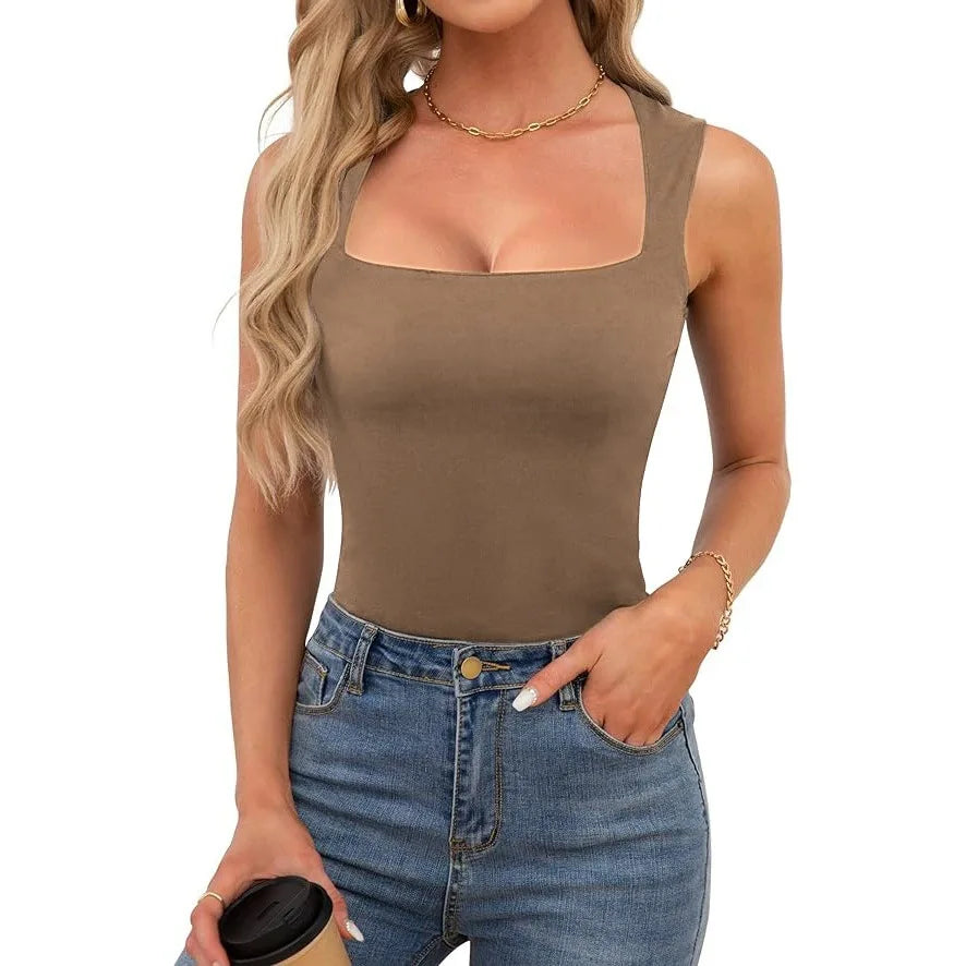 Women’s Square Neck Sleeveless Slim Fit Casual Fashion Tank