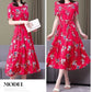 Women’s Summer Vintage Print Dress Loose Short Sleeve O Neck