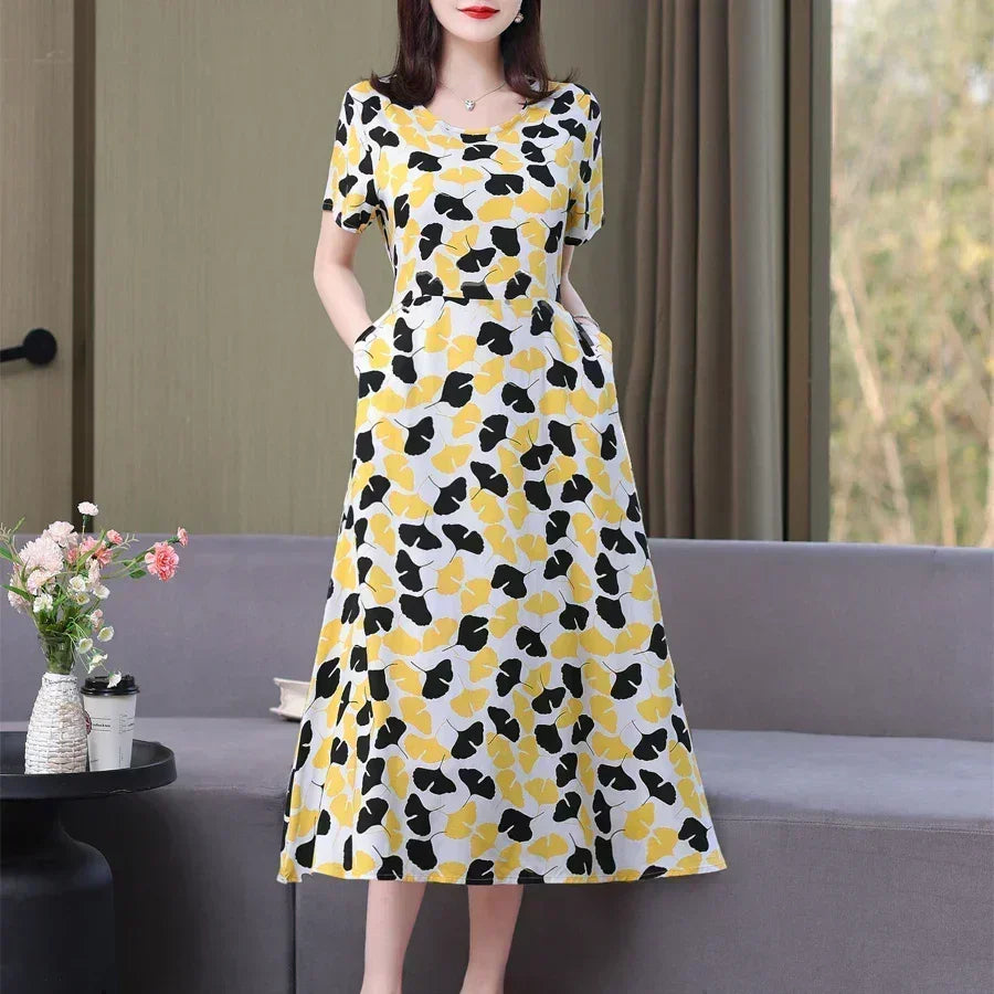 Women’s Summer Vintage Print Dress Loose Short Sleeve O Neck
