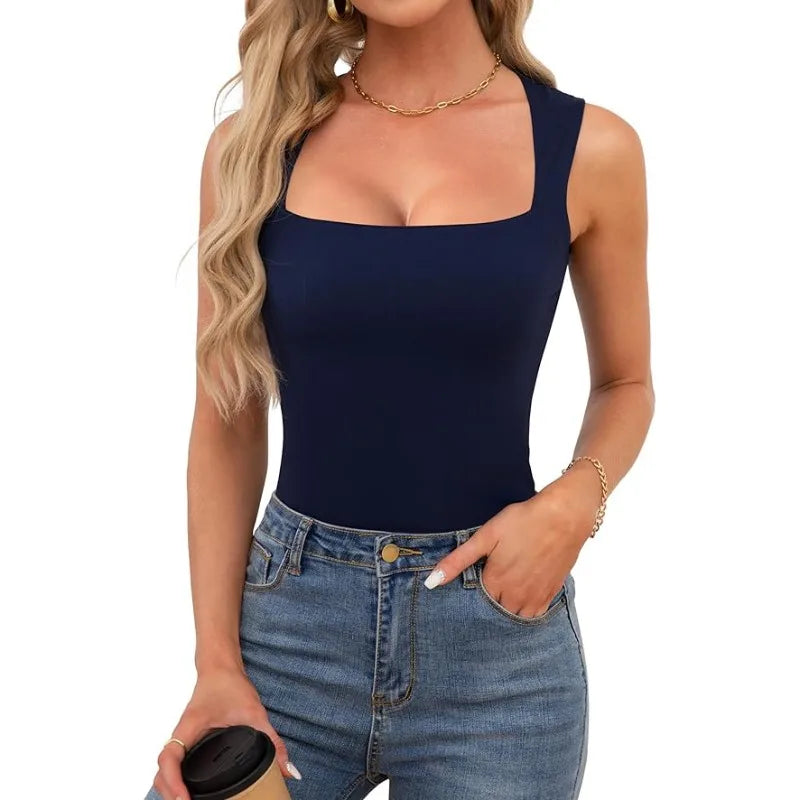 Women’s Square Neck Sleeveless Slim Fit Casual Fashion Tank