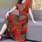 Women’s Summer Vintage Print Dress Loose Short Sleeve O Neck
