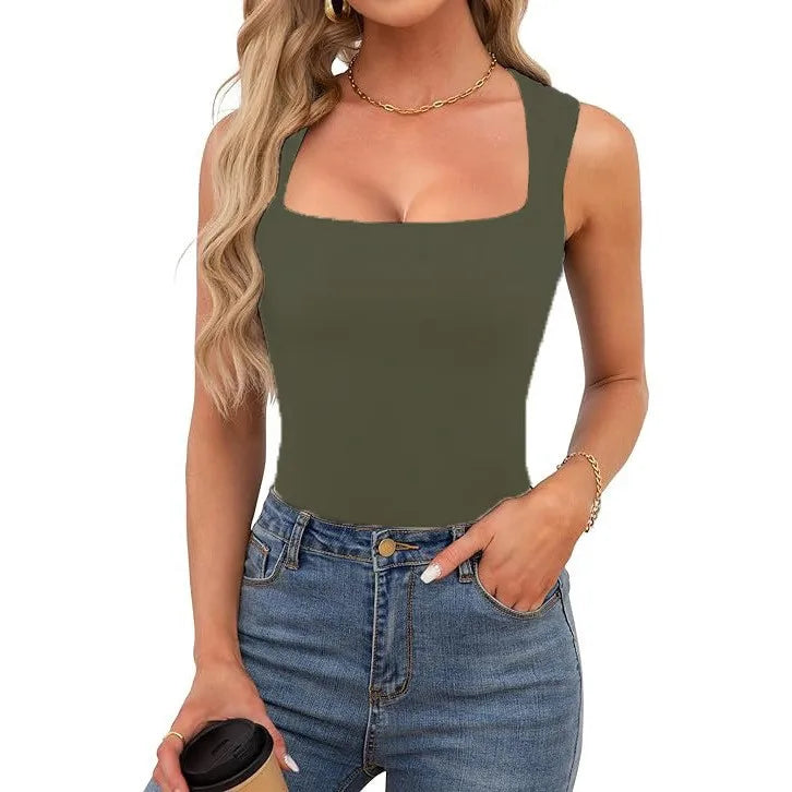 Women’s Square Neck Sleeveless Slim Fit Casual Fashion Tank