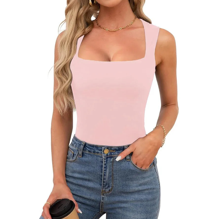 Women’s Square Neck Sleeveless Slim Fit Casual Fashion Tank