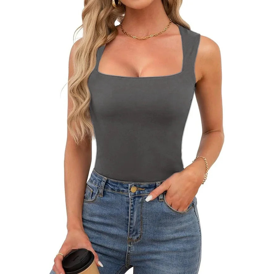 Women’s Square Neck Sleeveless Slim Fit Casual Fashion Tank