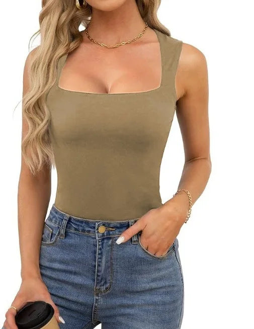 Women’s Square Neck Sleeveless Slim Fit Casual Fashion Tank