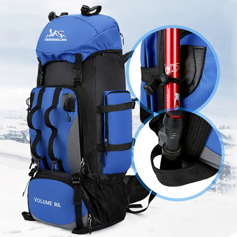 90L Waterproof Hiking Backpack Large Capacity Trekking Travel Rucksack