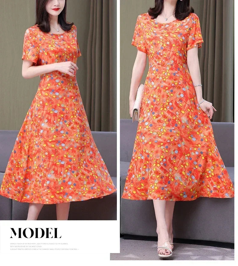 Women’s Summer Vintage Print Dress Loose Short Sleeve O Neck