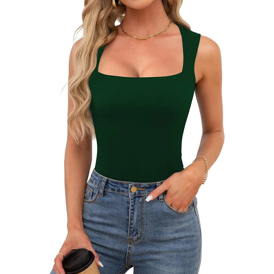 Women’s Square Neck Sleeveless Slim Fit Casual Fashion Tank