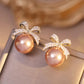 Zircon Bow & Pearl Pendant Earrings